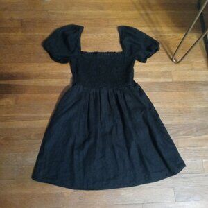 J.Crew Black Linen Mini Dress with Puff Sleeves Size M